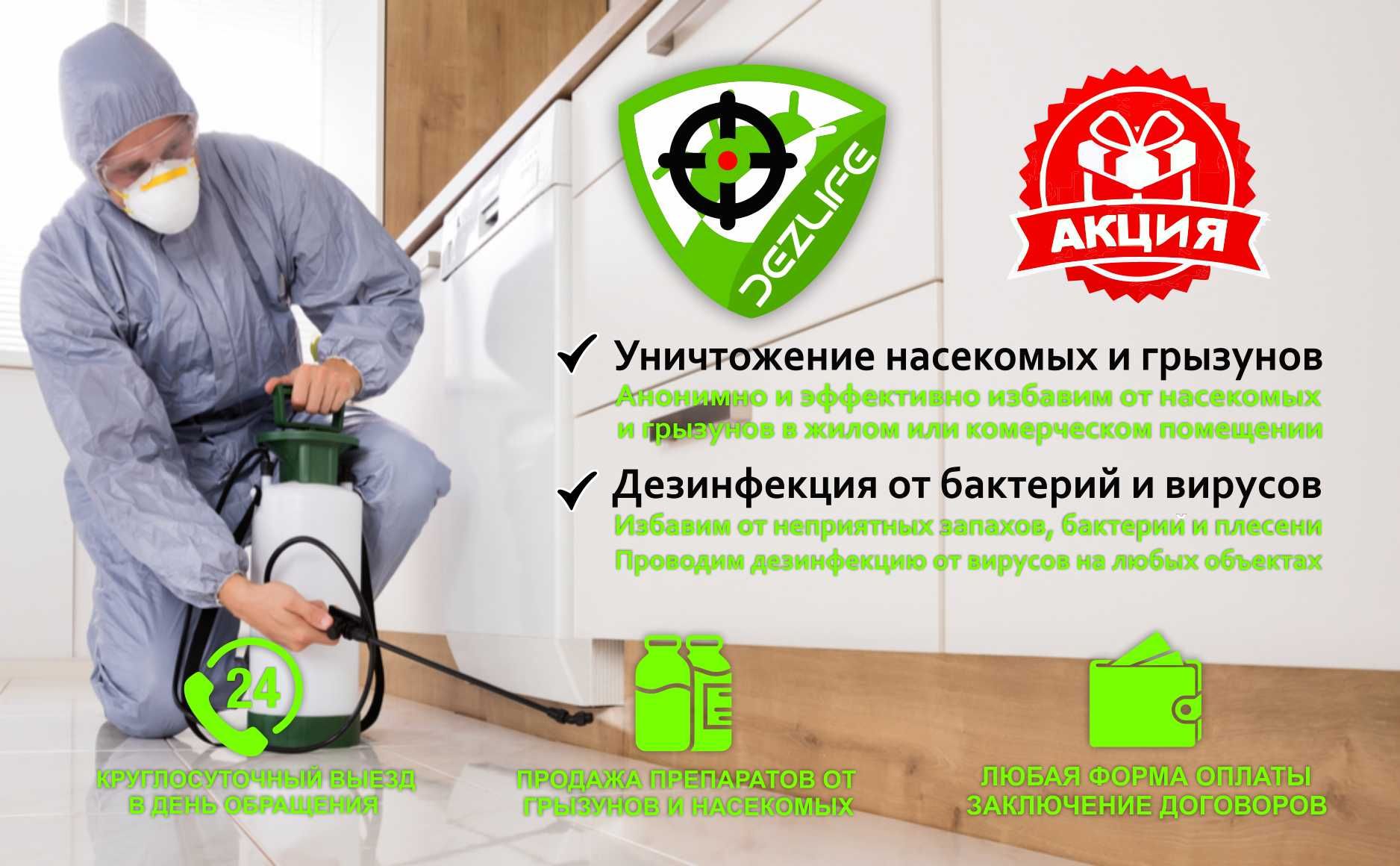 Дезинфекция АКЦИЯ избавим от клопов тараканов крыс мышей документ 200%