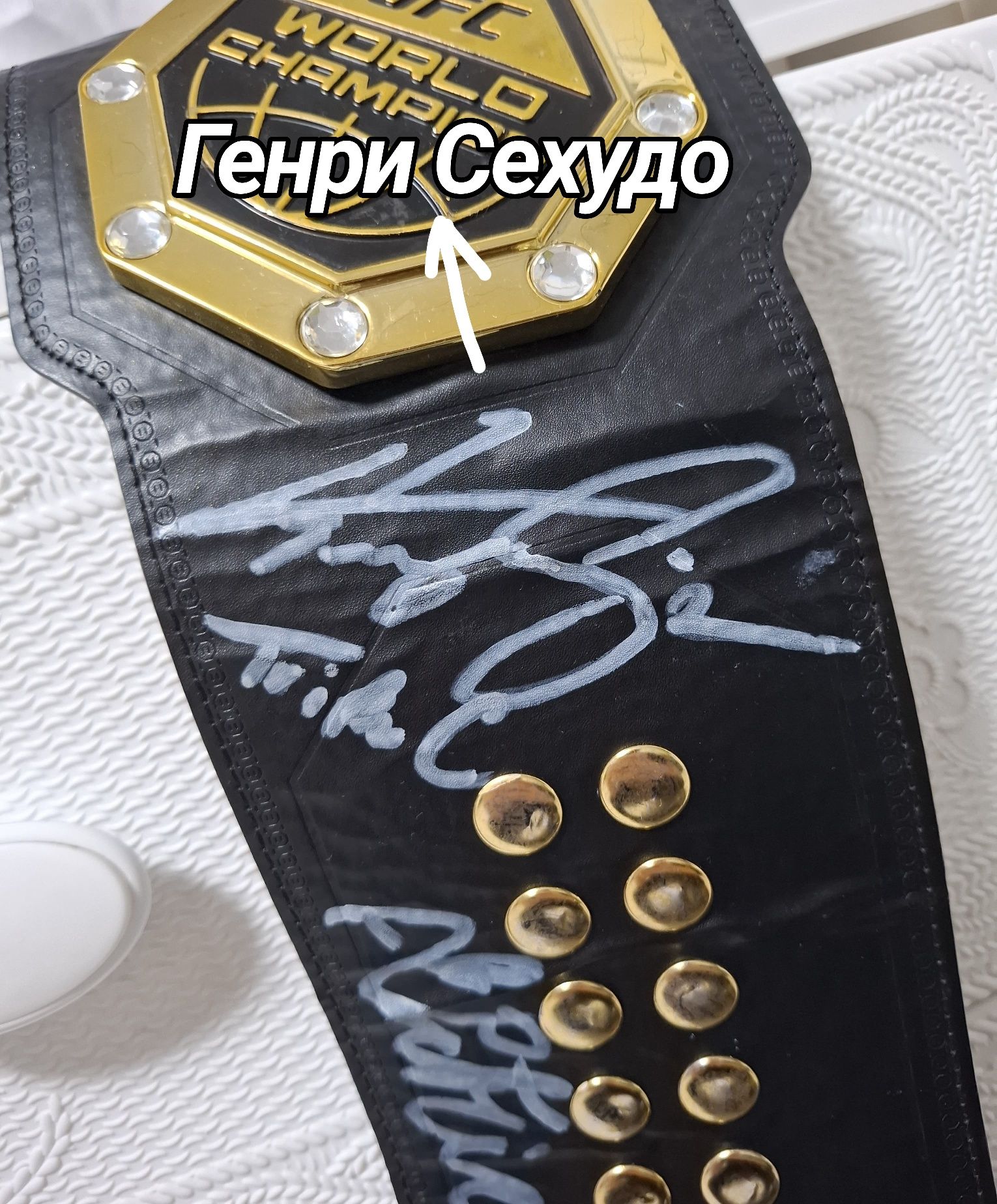 Автографы бойцов ufc на поясе