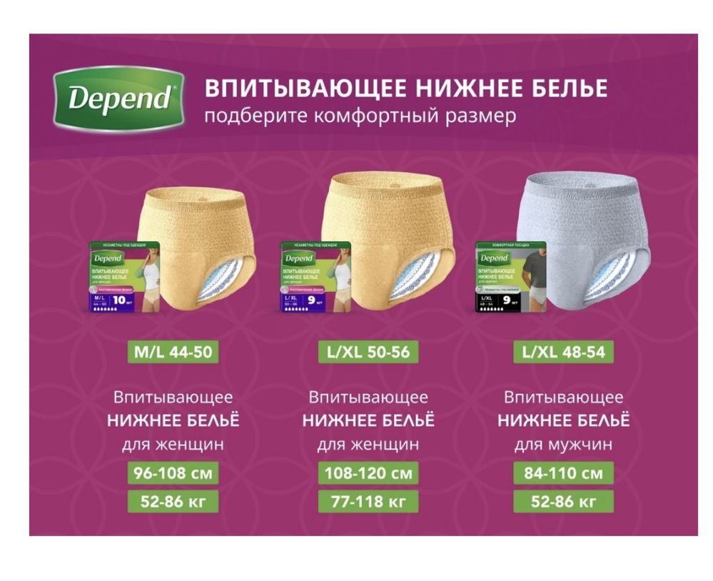 DEPEND Впитывающее нижнее белье L/XL 9 шт