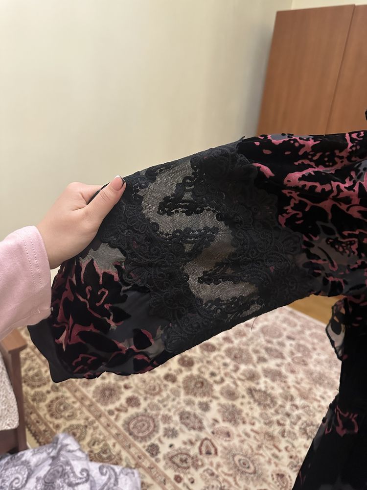 Платье велюр, шифон и гипюровые вставки
