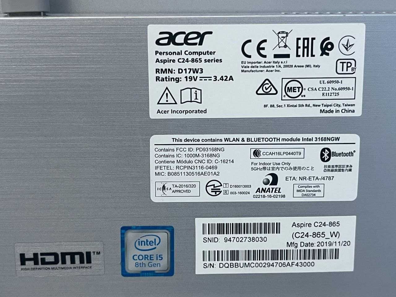 Персональный компьютер Моноблок Aspire C24-865 series