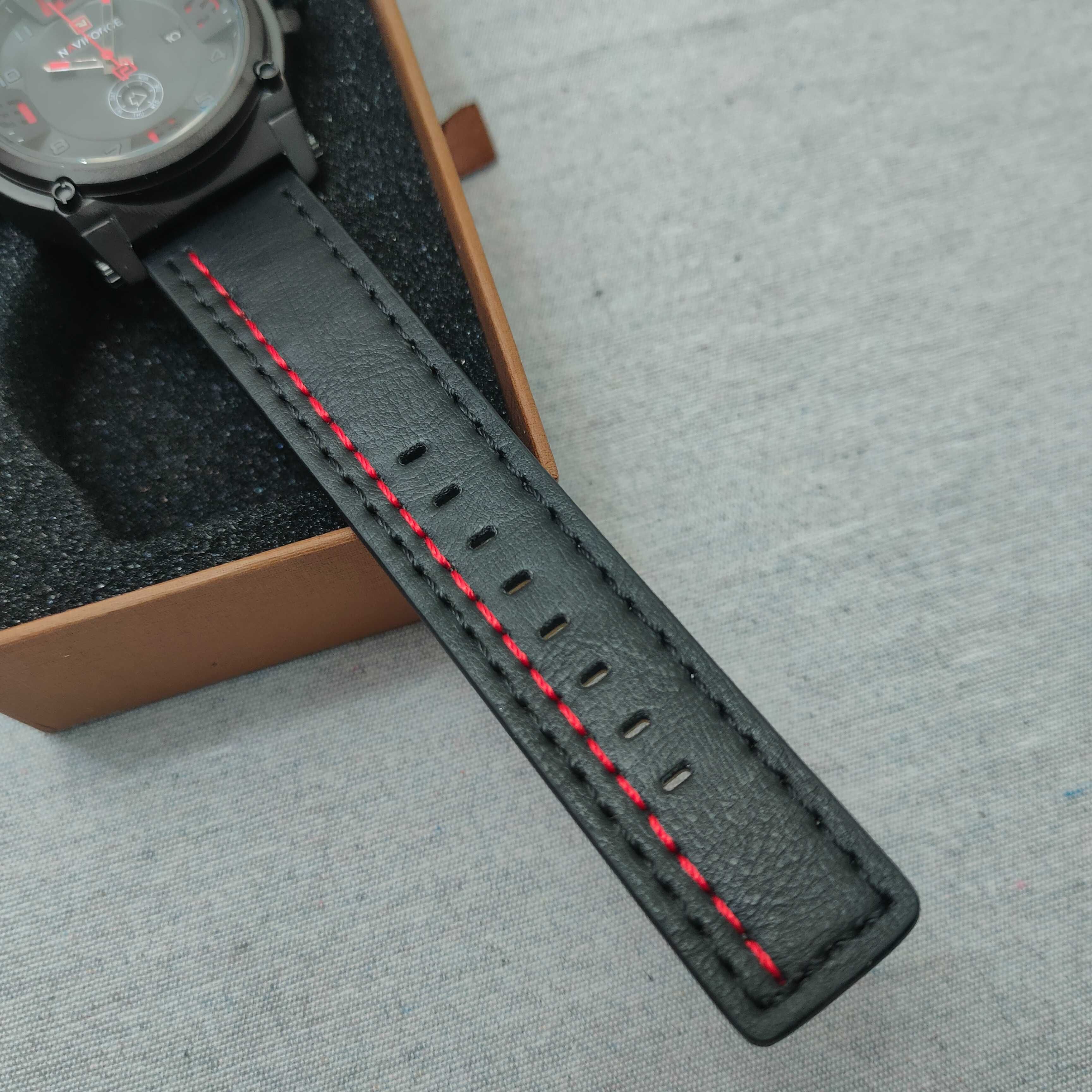 Naviforce 9099 — новые оригинальные часы, чёрные с красными акцентами