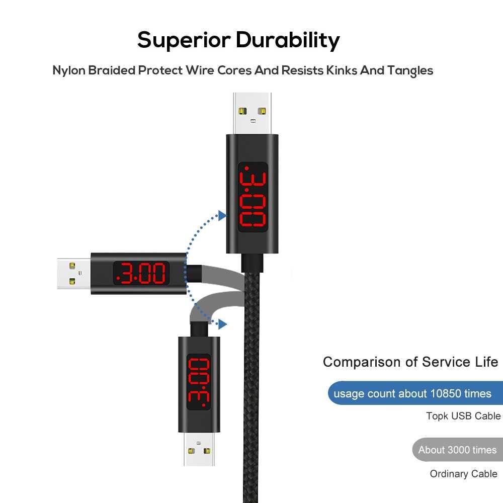 Новый Кабель Topk microUSB 1m 2.4A с дисплеем (напряжение, сила тока)