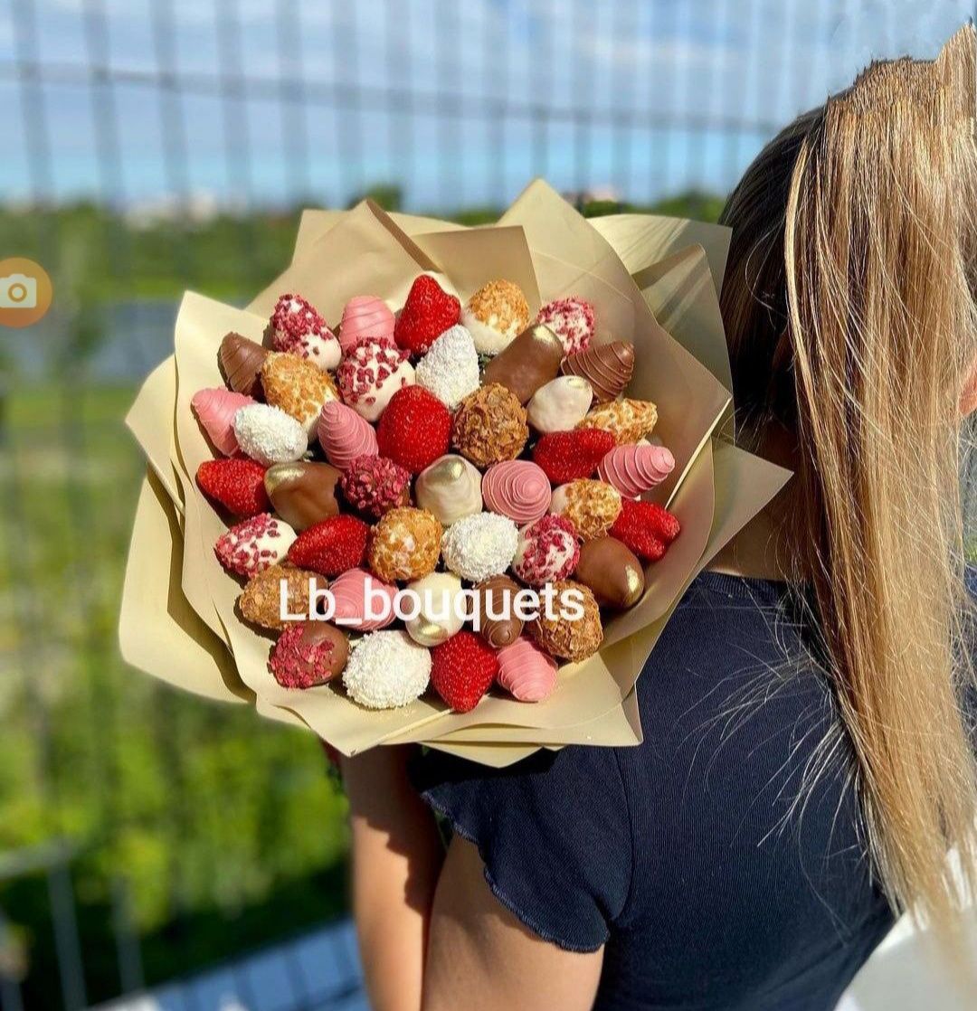 Клубника в шоколаде,  Букет, Цветы, Гүл Дубайский шоколад,  Гранат