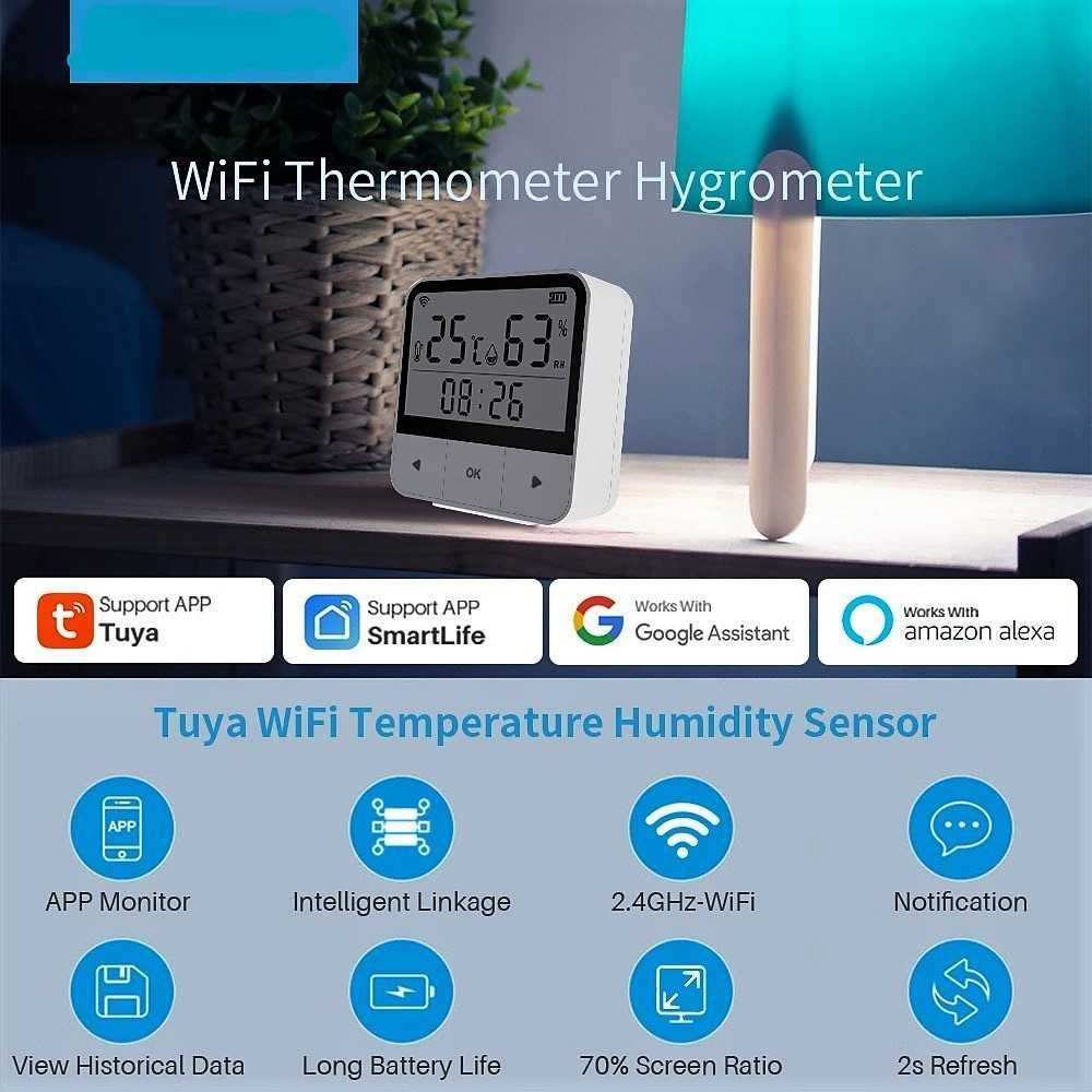 Умный Wi-Fi датчик температуры и влажности с экраном Tuya