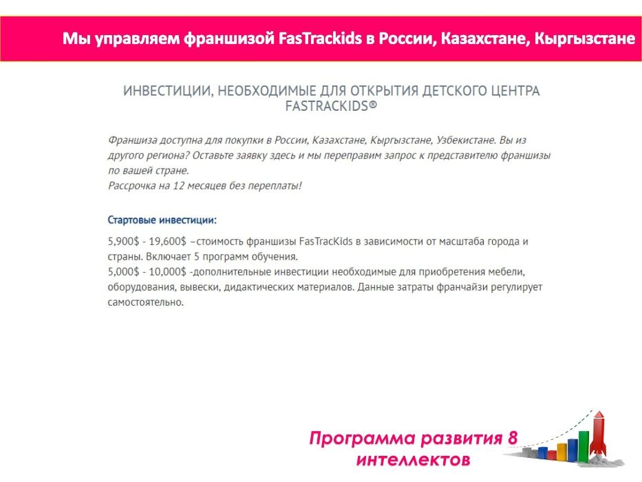 Франшиза FasTrackids для детского сада/центра/школы Алматы и РК