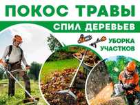 Покос травы , спил деревьев
