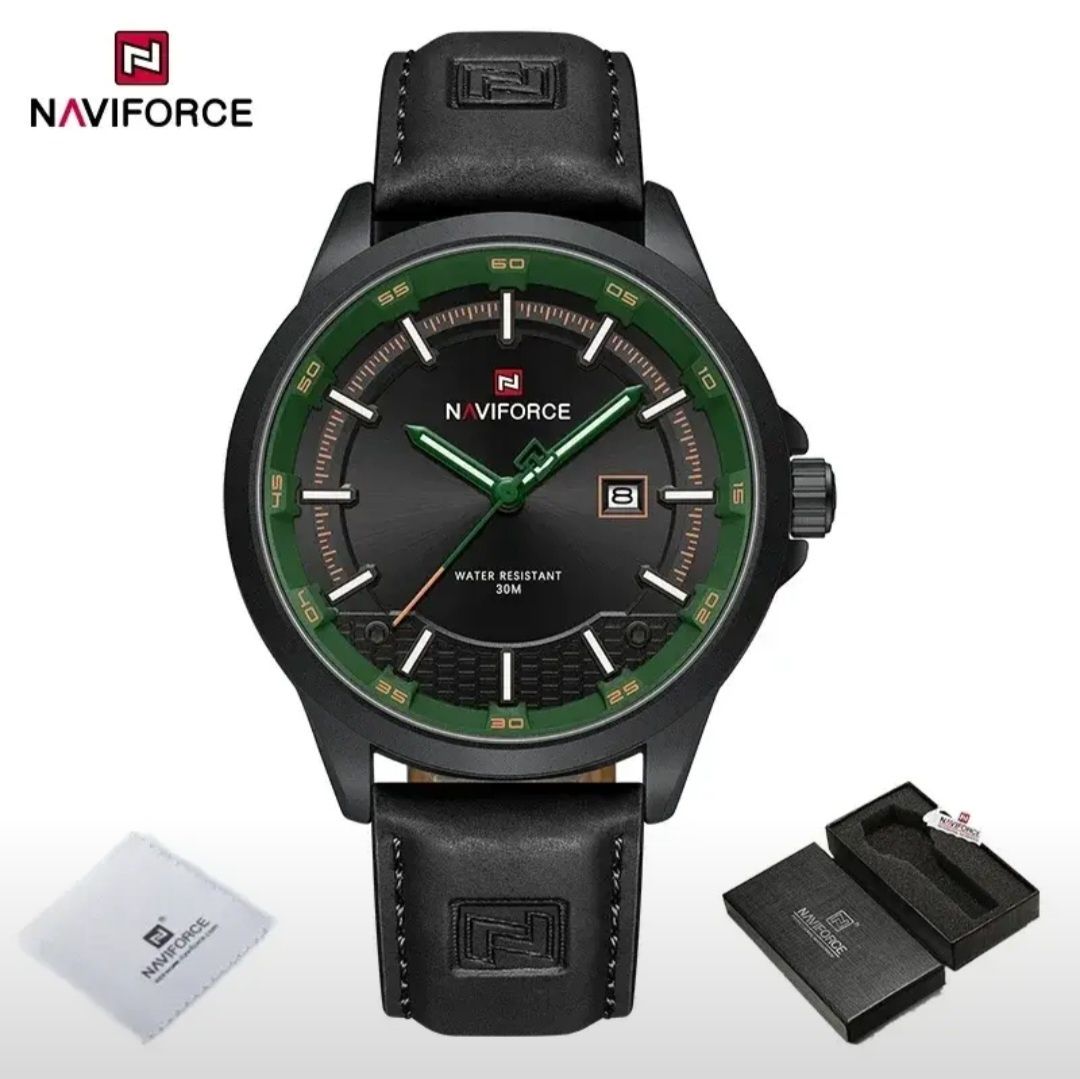 Мужские кварцевые наручные часы Navi Force с кожаным ремешком в под.уп