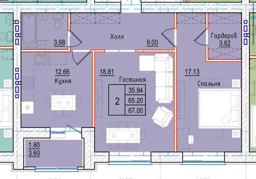 ЖК LONDON 2-комнатная квартира · 67 м²