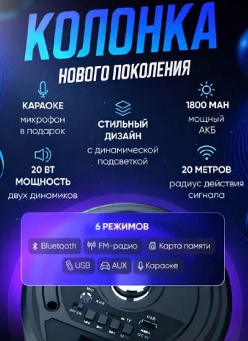 Продаю портативную колонку  ВТ SPEAKER  с микрофоном новый