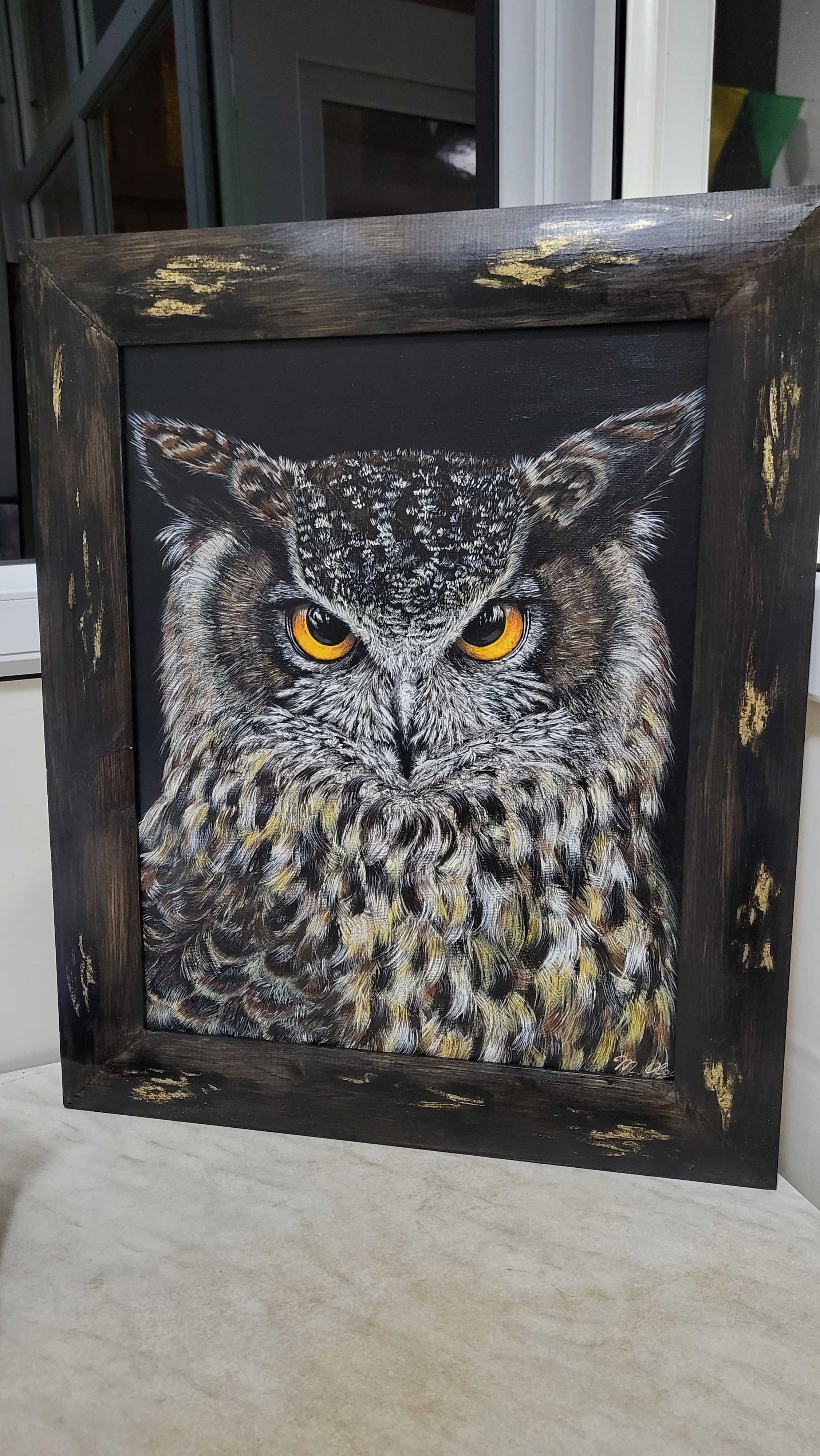 Авторская картина "Филин", акрил, холст, 40×50.