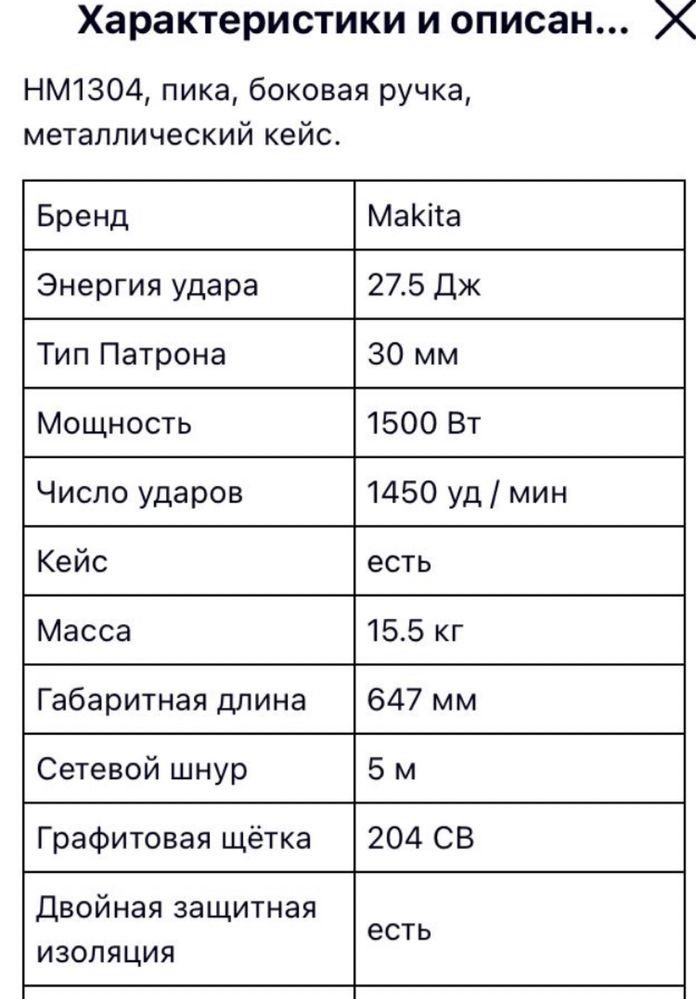 Отбойный молоток «Makita HM1304» в кейсе, 1500 Вт,  1450 уд / мин