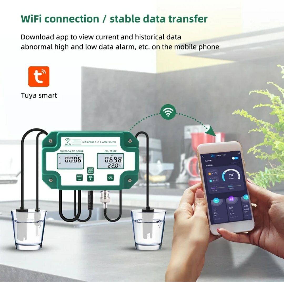 PH metr, ПШ Метр 6 в 1, WI-FI, TDS, EC, теперартура, для аквариума