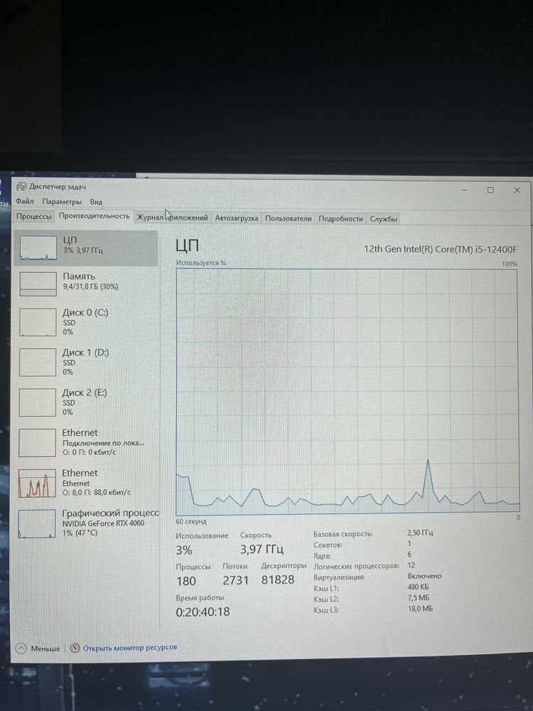Компьютер на Rtx 4060 и i5 12400 f