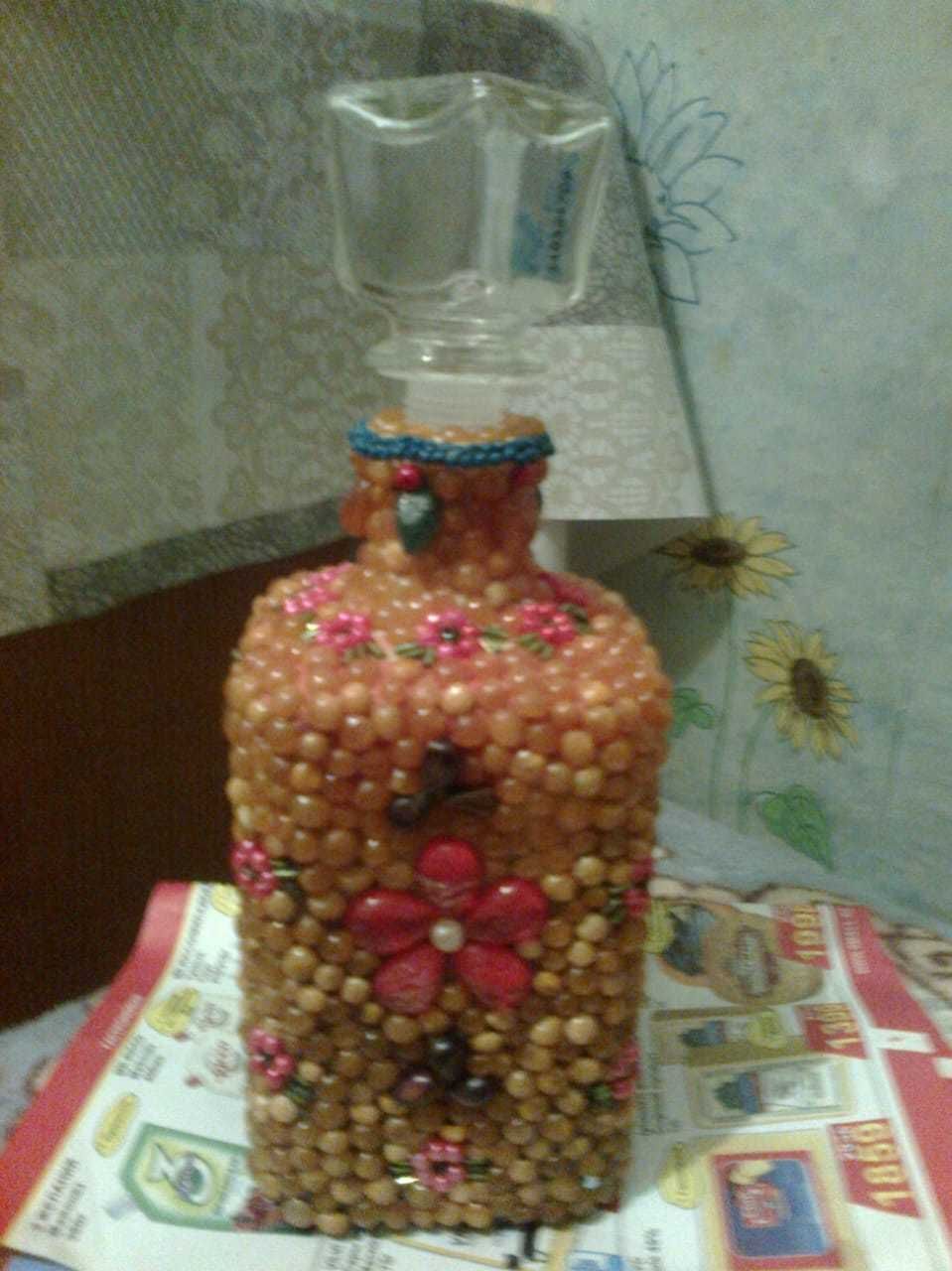 декорированные бутылки - можно как  поделка в детский сад, школу