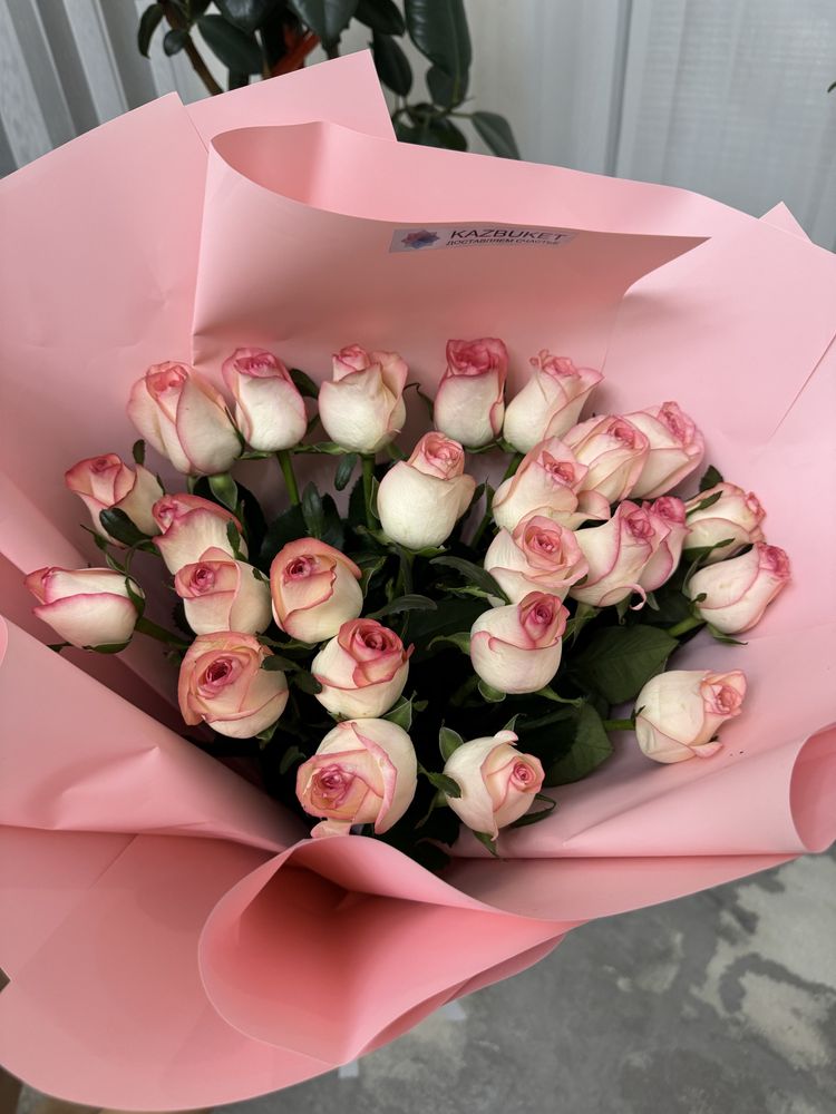 Розовые розы 25 штук