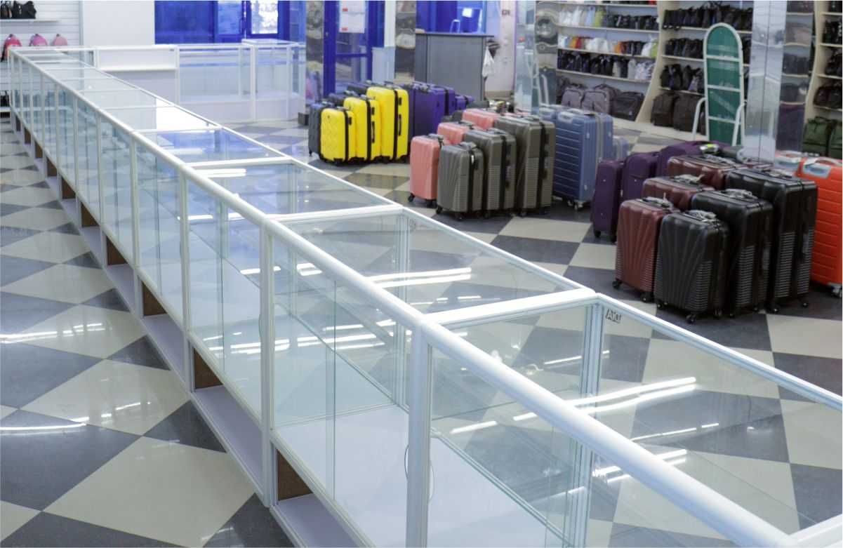 Прилавок витрина стеклянная из профиля, оборудование для магазина asvp