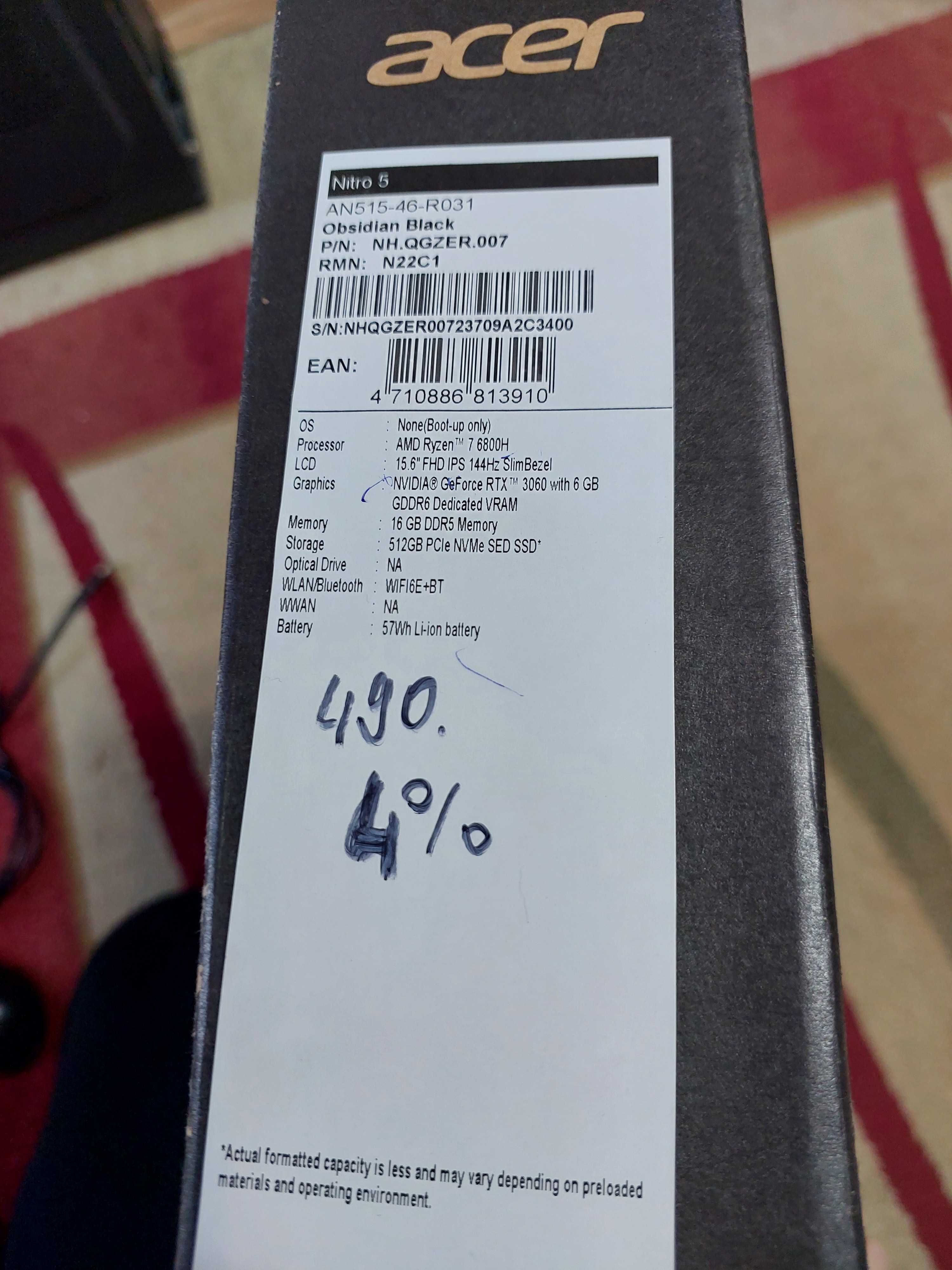 Мощный игровой ноутбук Acer Nitro 5 Ryzen 5 6800h RTX3060 6gb