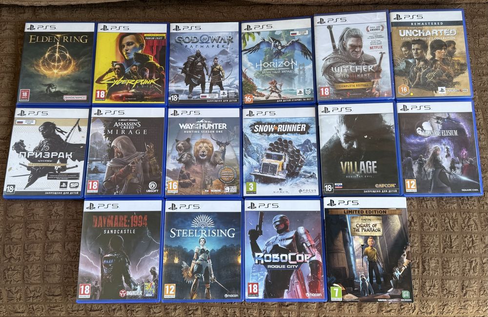 Диски для PlayStation 5/Elden Ring/Cyberpunk/GOW/Ведьмак/Ассасин Мираж
