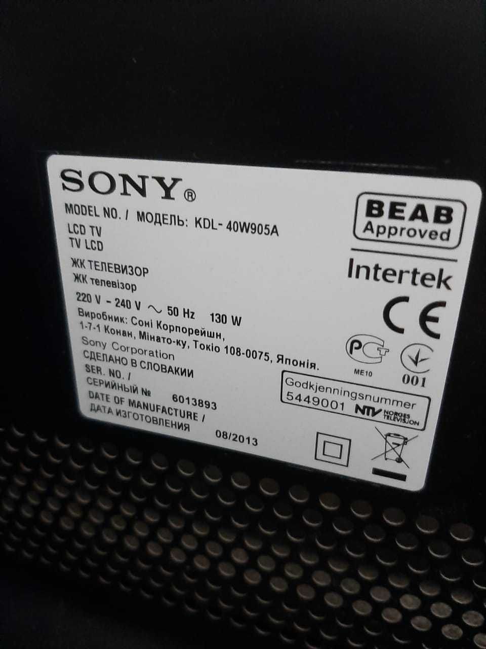 телевизор SONY KDL-40W905A нерабочий на запчасти или в очумелые руки