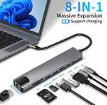 Док станция Type C 8в1 адаптер Lan, Hdmi, USB Hub, Картридер