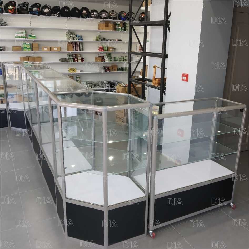 Прилавок торговый из профиля и стекла, Акция витрина для магазина shpr