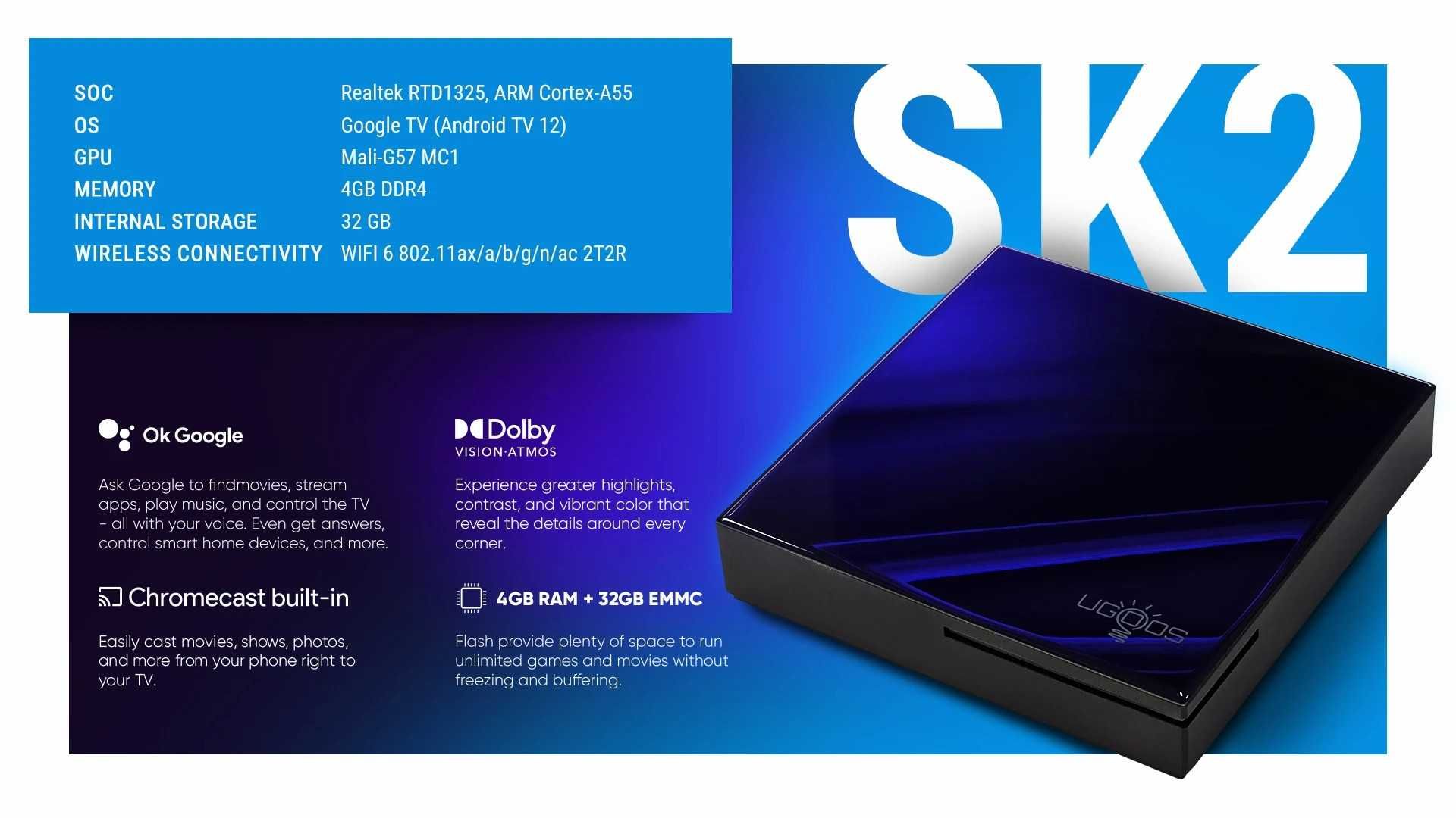 Топовый ТВ бокс UGOOS SK2 4/32 новый