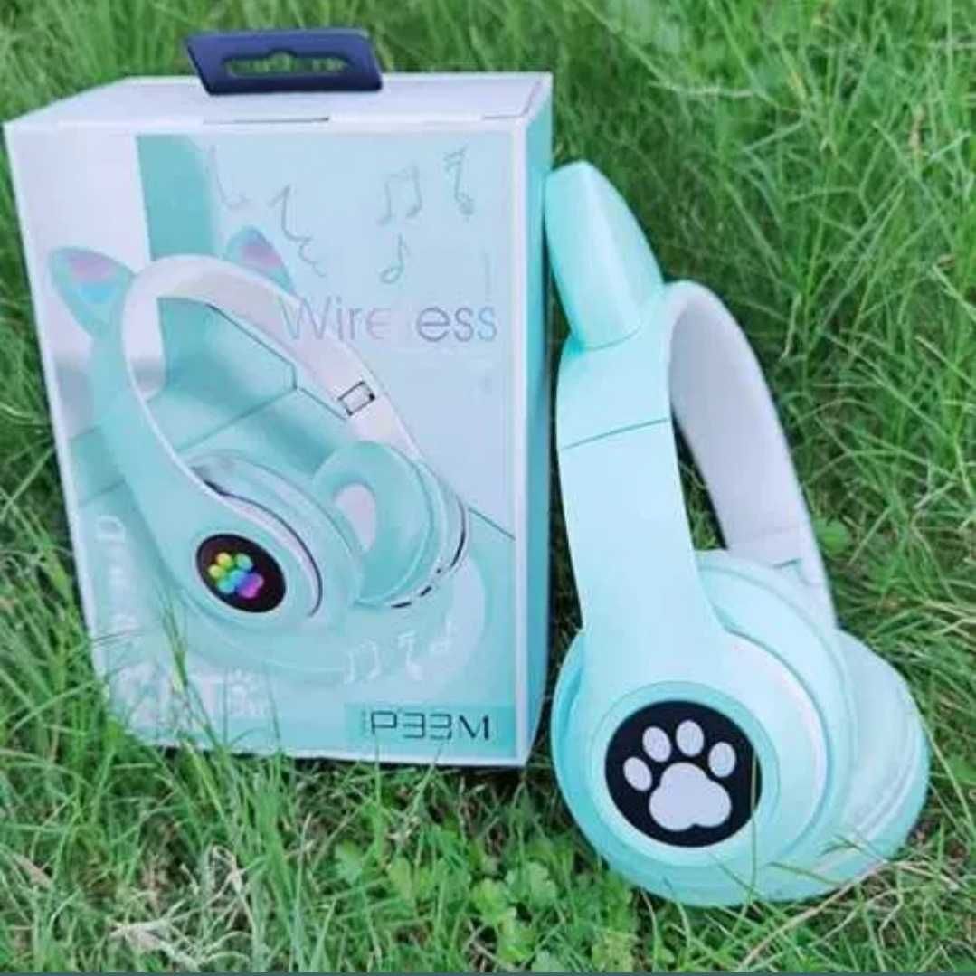 Детские блютуз bluetooth наушники Cat светящиеся
