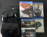 playstation 4 slim, 2 джойстика, god of war, witcher 3 и +2 игры