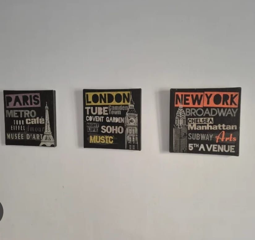 Комплект настенных картин "Paris — London — New York" в стиле IKEA