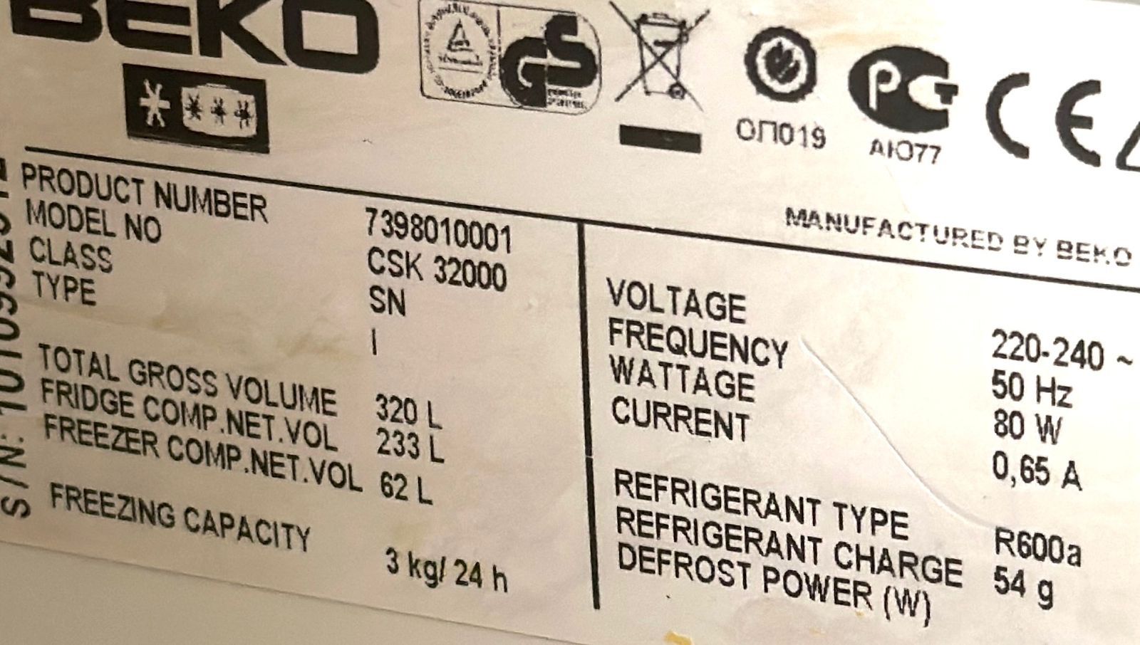 Холодильник csk3200 beko