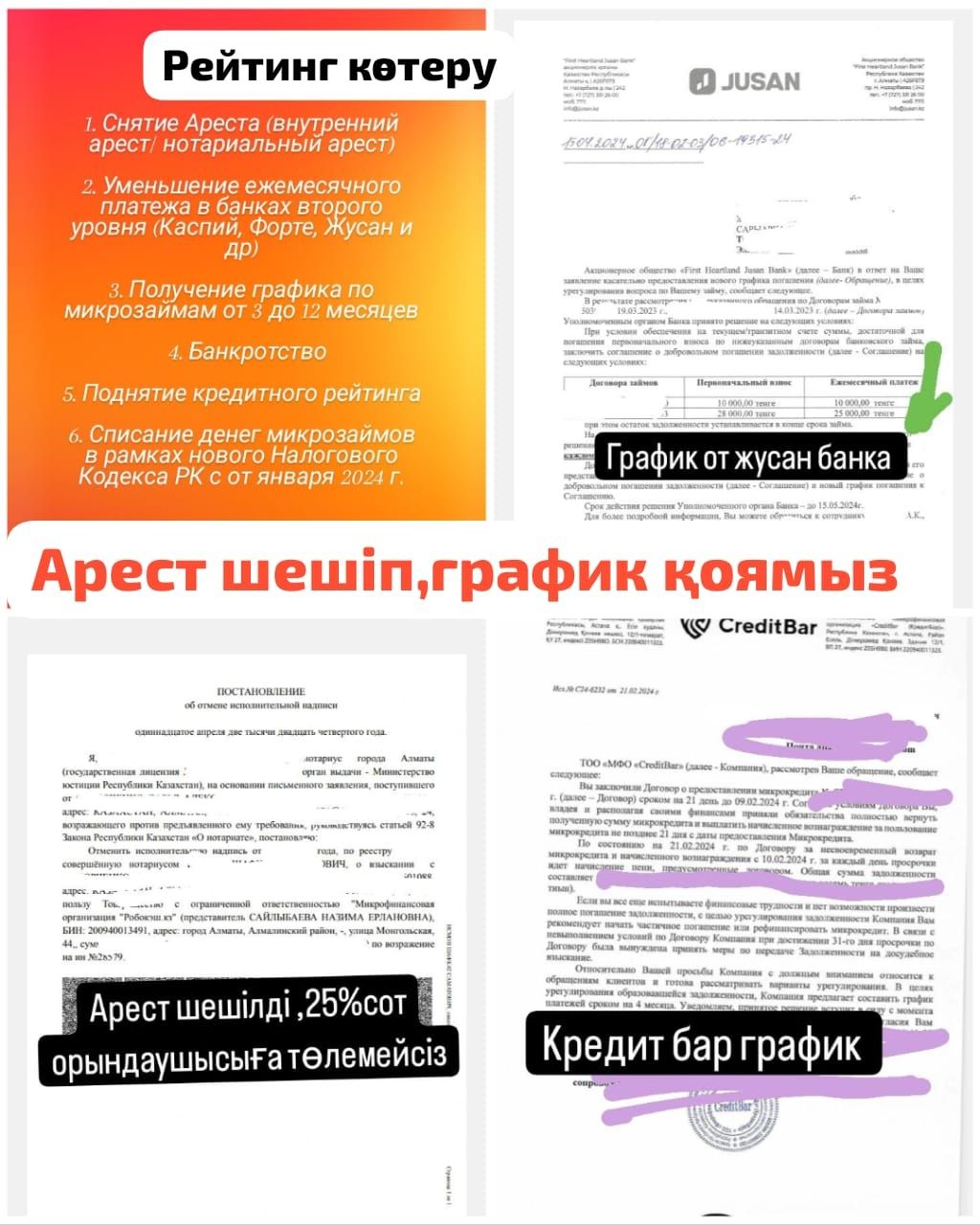 Снятие ареста,штраф, график по займам