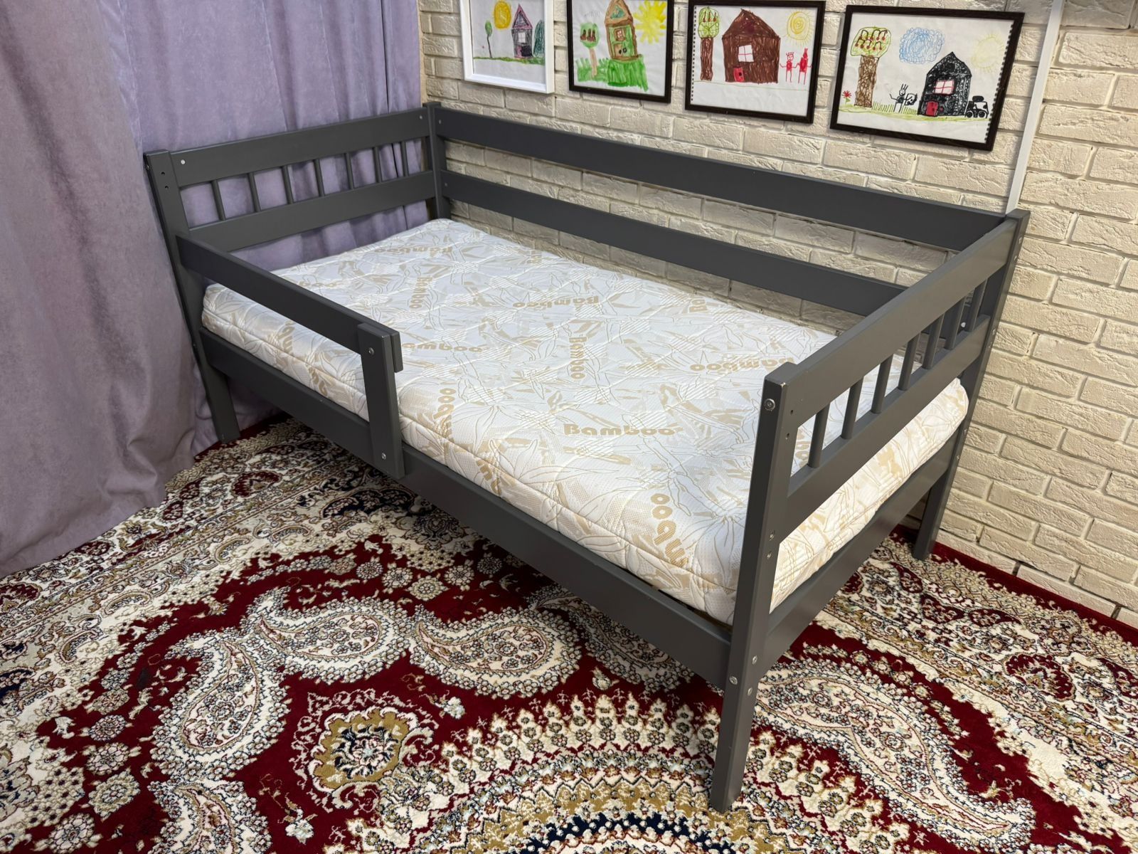 Кровать Pituso Hanna New графит 160х80см с бамбуковым  матрасом