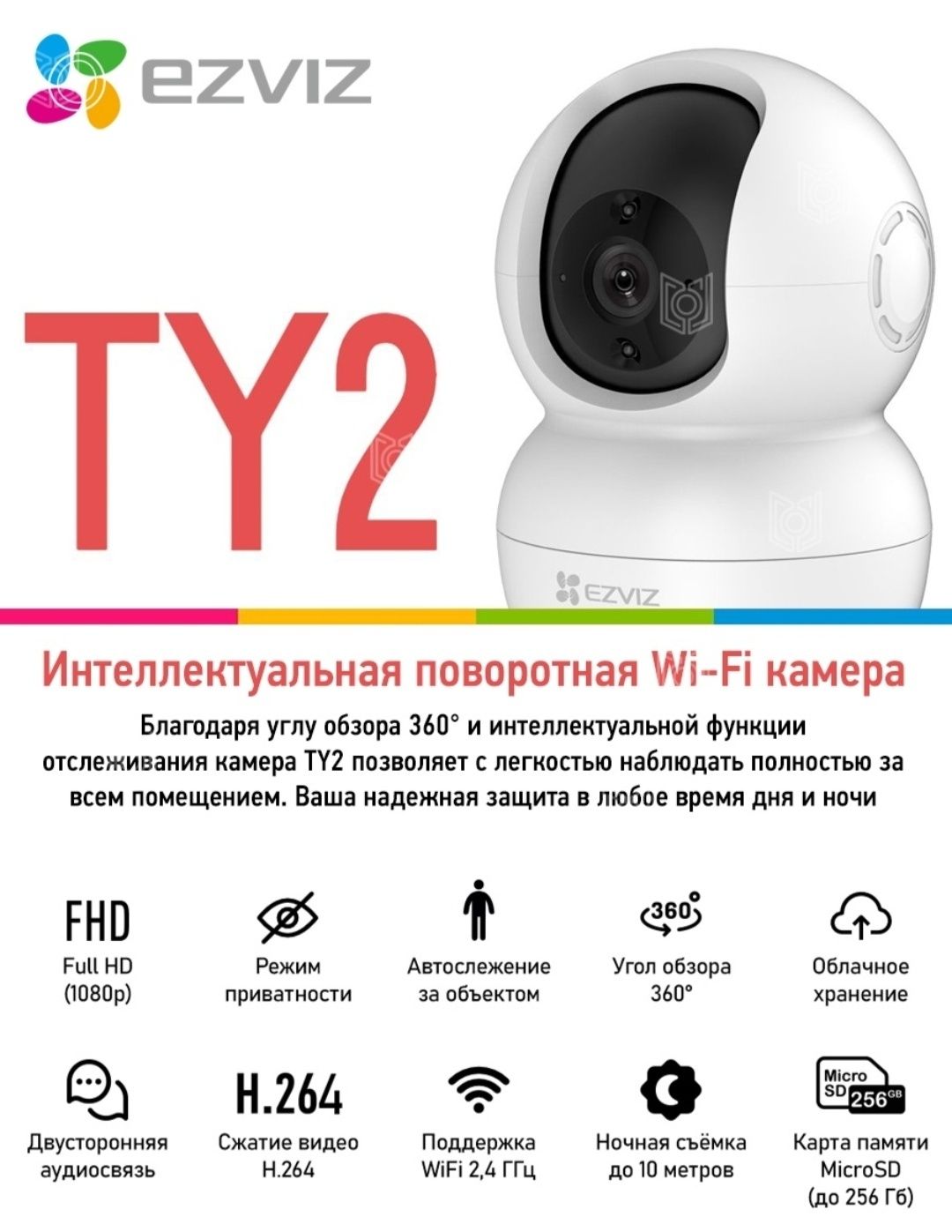 Продам новую IP камеру Ezviz TY2+32 гб флеш-карта!