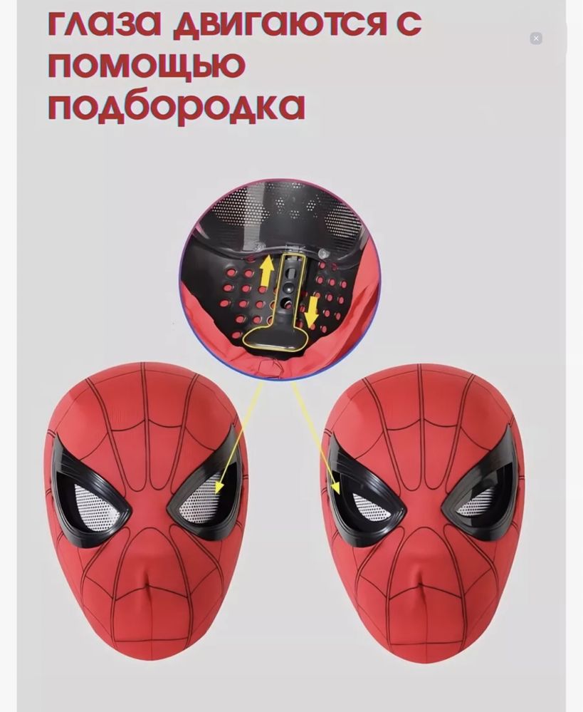 Маска шлем карнавальная Человек паук с движущимися глазами