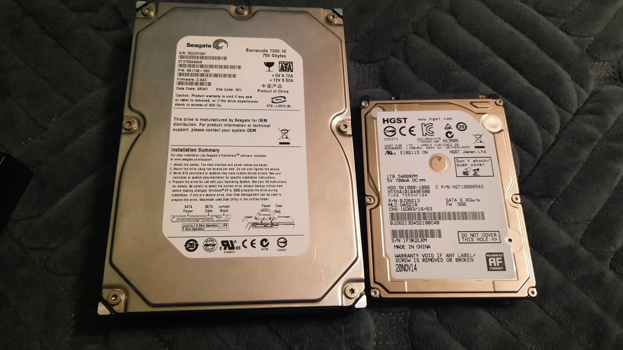 HDD 750Gb  и 1 Tb, 3 и 2,5-дюйма, Seagate и HGST.