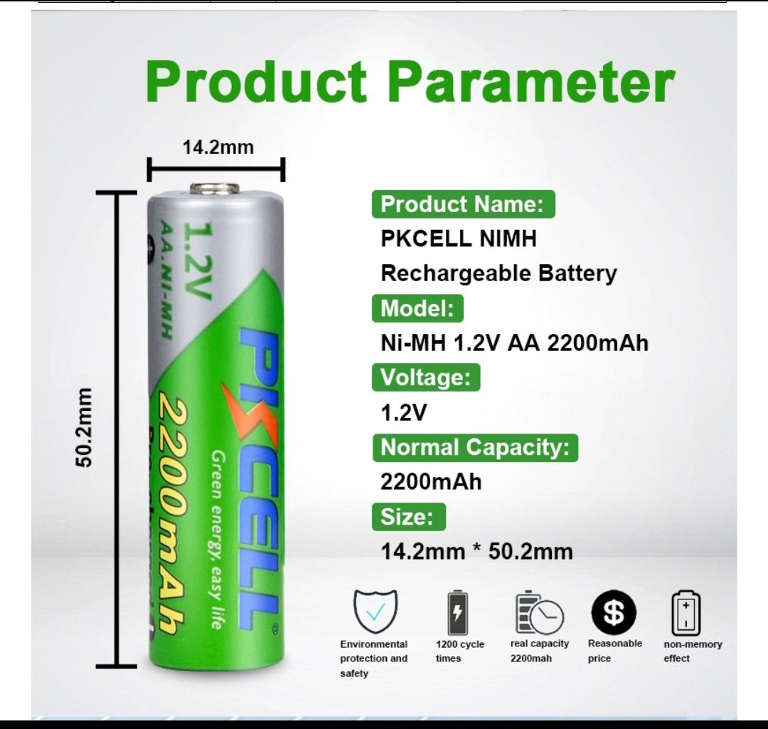 Аккумуляторные батарейки PKCELL АА 2200 mAh (пальчиковый аккумулятор)