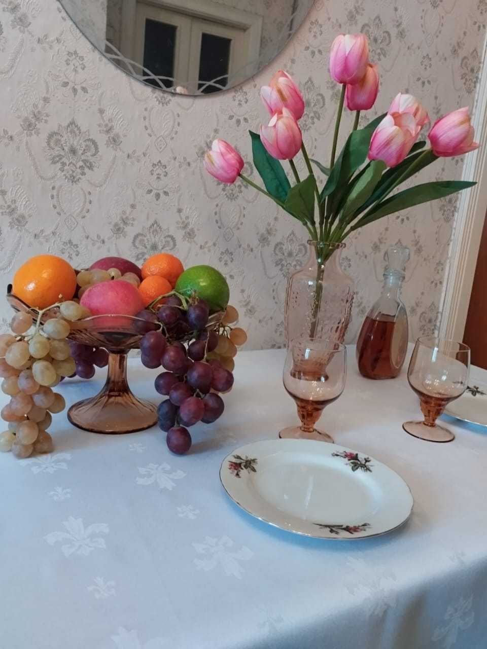 Ваза для фруктов, фужеры .Карамельное стекло. Винтаж СССР.