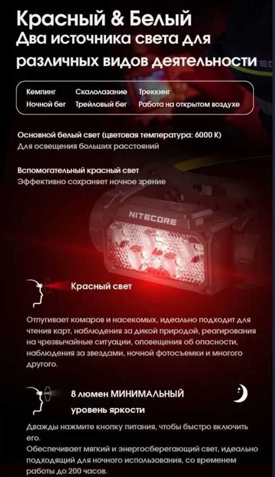 Фонарь налобный NITECORE HC65 UHE, Nitecore HC60 UHE