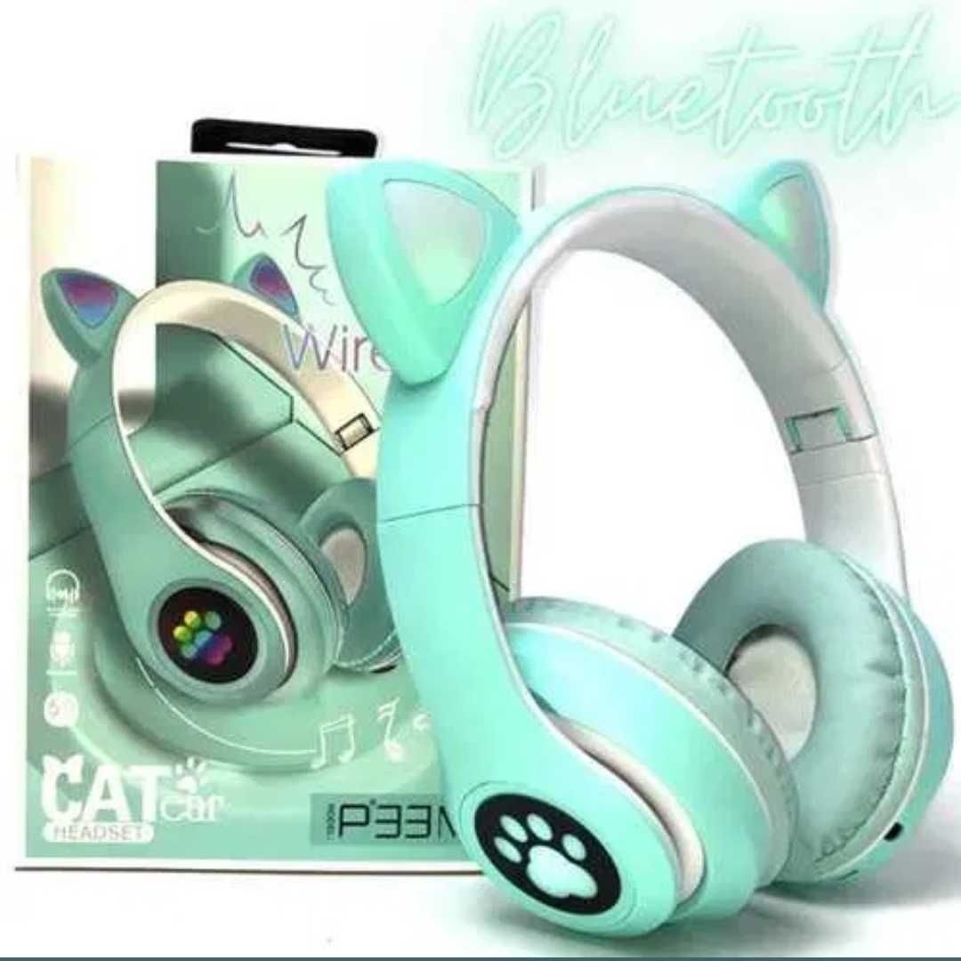 Детские блютуз bluetooth наушники Cat светящиеся