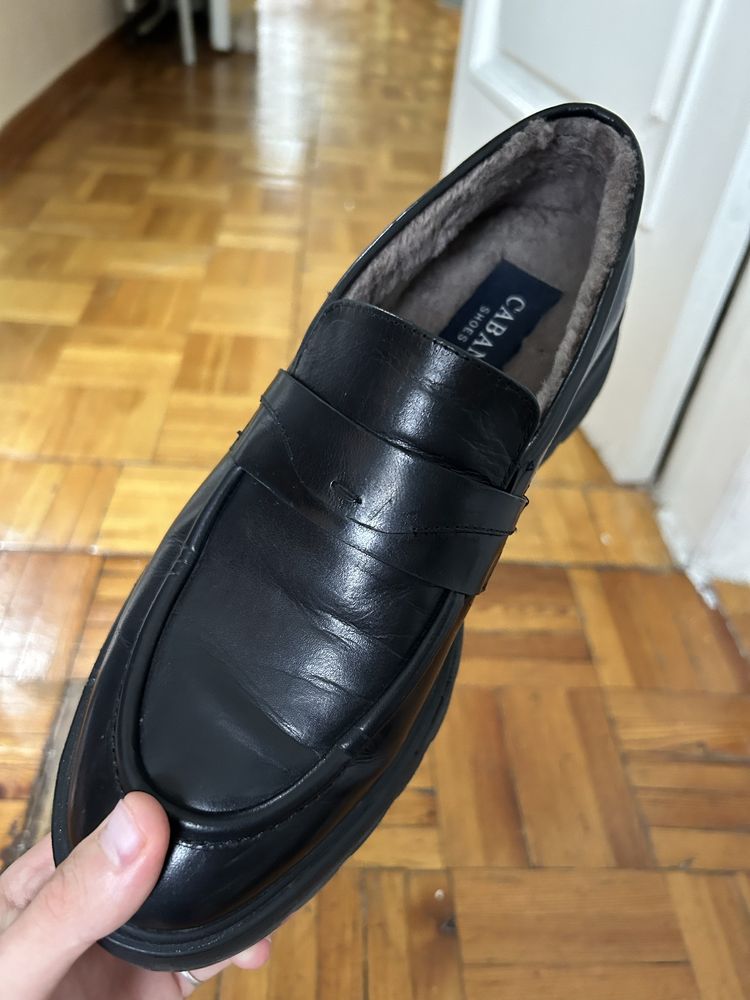 Лоферы , с натуральным мехом, из кожи