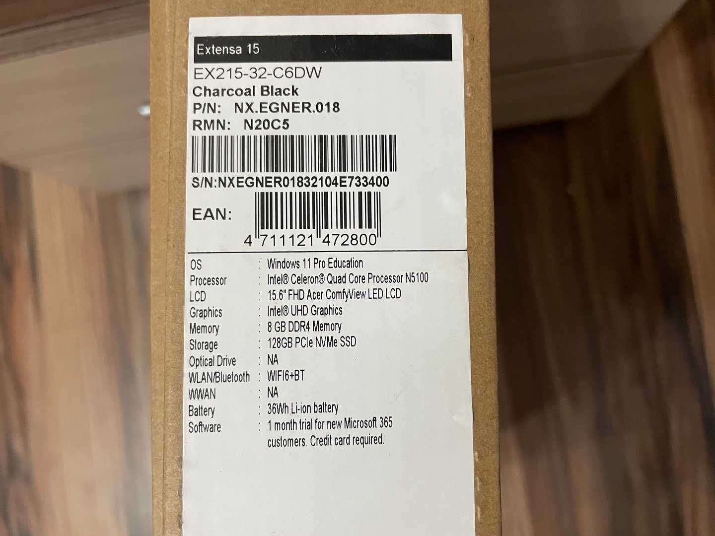 Ноутбук Acer Extensa 15 /Celeron N5100/8Gb Ram/128Gb ssd/