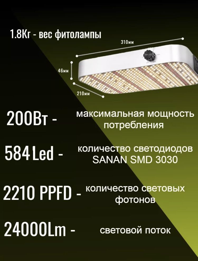 Фитолампа квантум борт 200 ват, полный спекрт