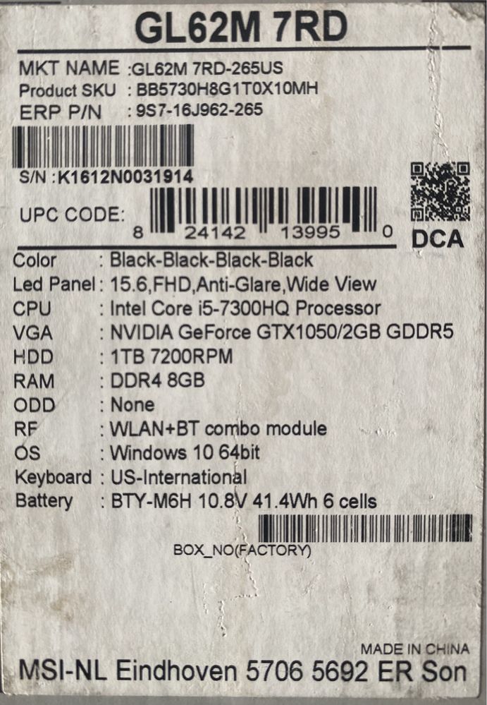 MSI / i5-7300 / 1tb / GTX 1050 2gb