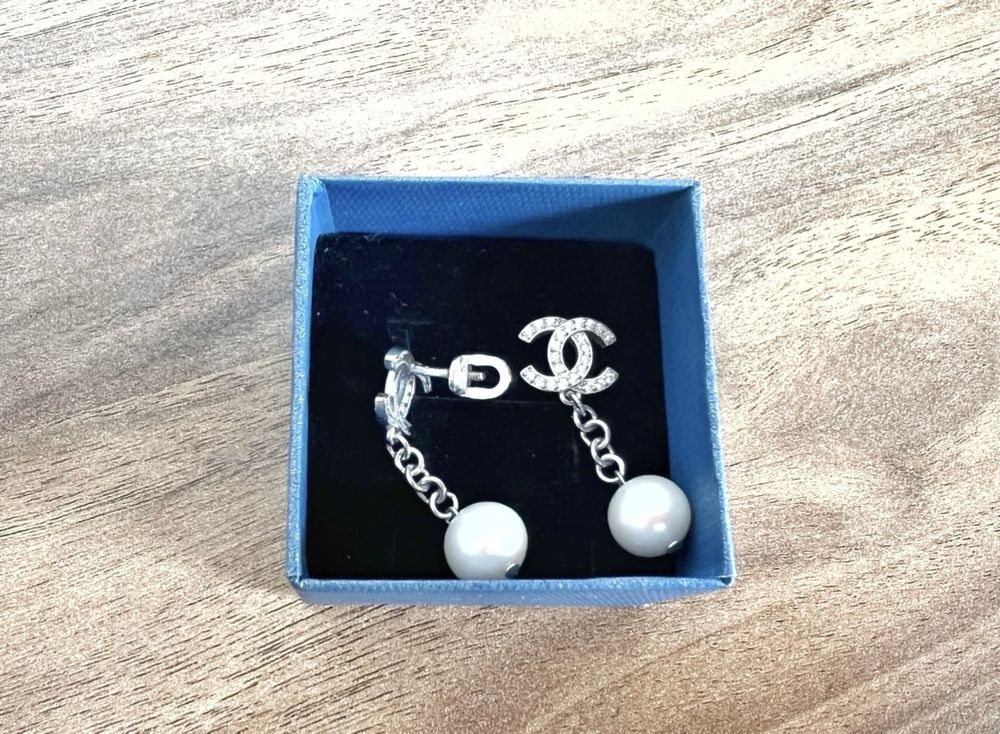 Серьги Chanel новые с жемчугом серебро