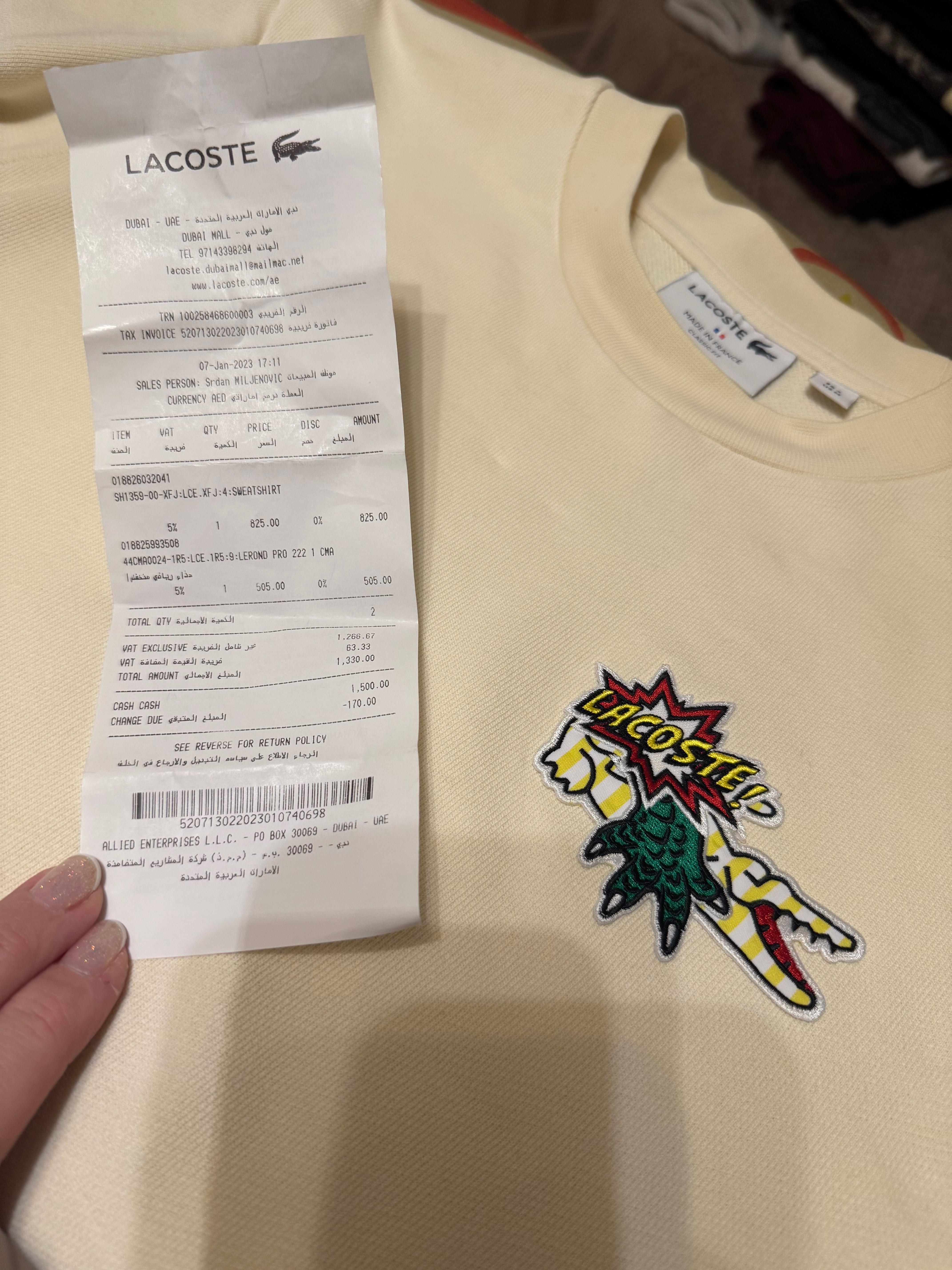 Продам( ориг) свитшотунисексLacoste р.46 новая покупали в Дубаймолл