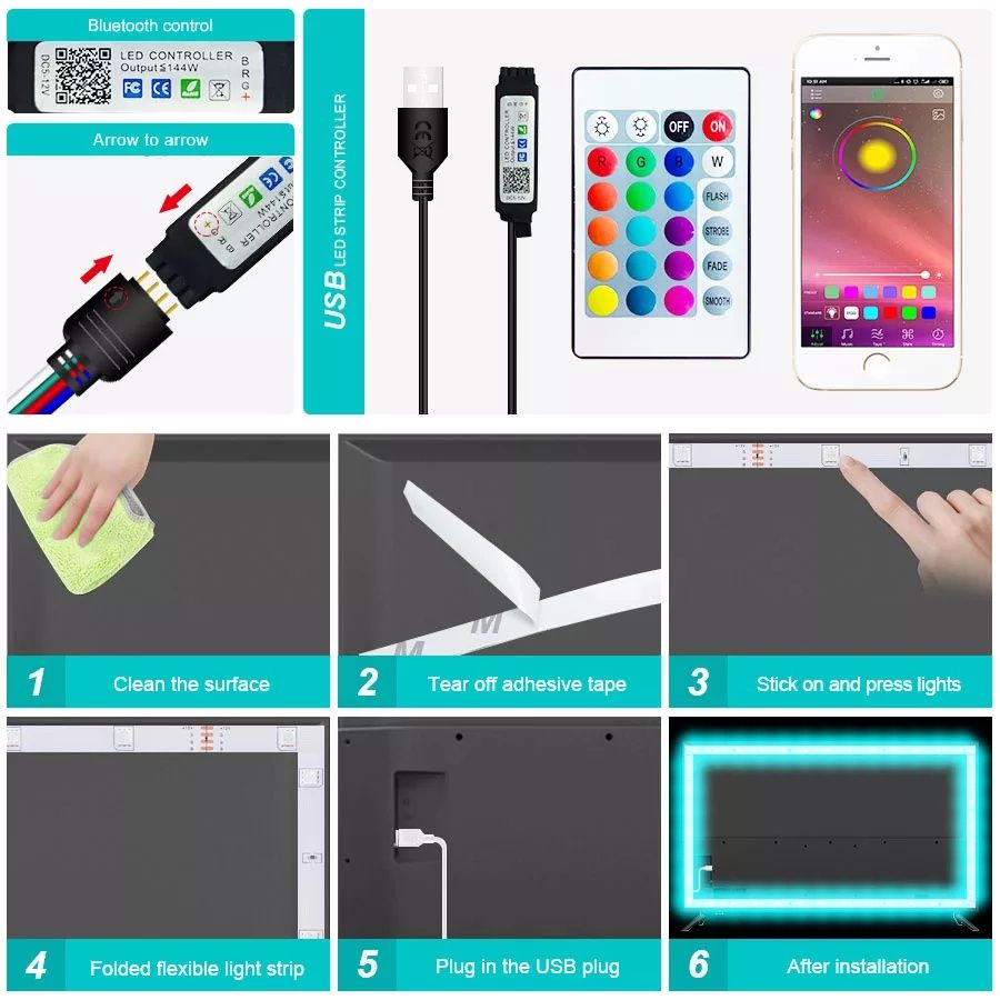 RGB LED USB светомузыка диодная лента цветомузыка гирлянда подсветка