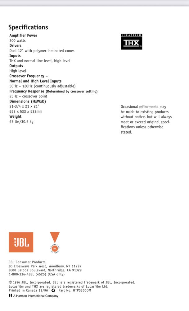 JBL HT PS-300 subwoofer
