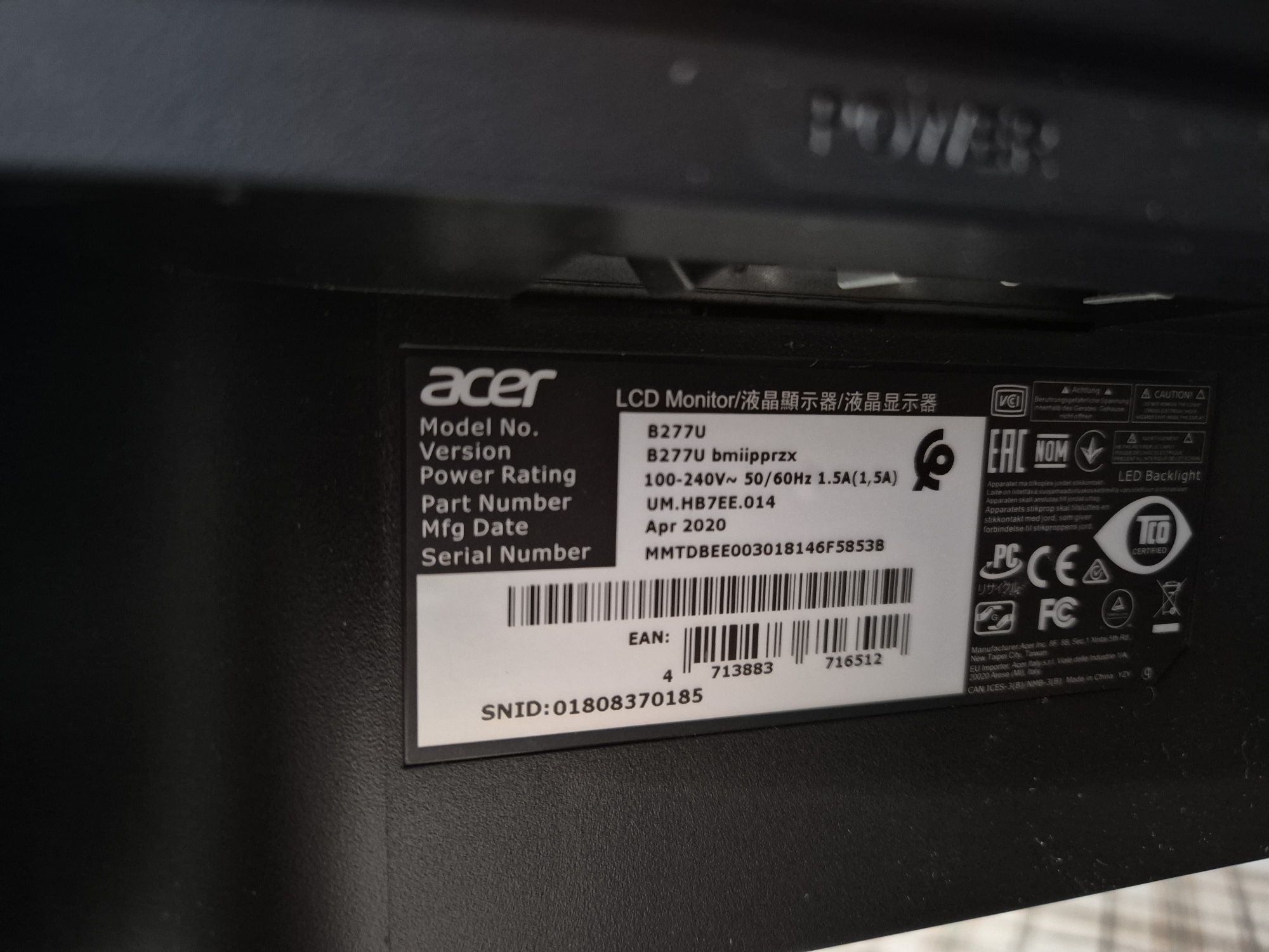 Продам IPS 27" монитор ACER B 277U