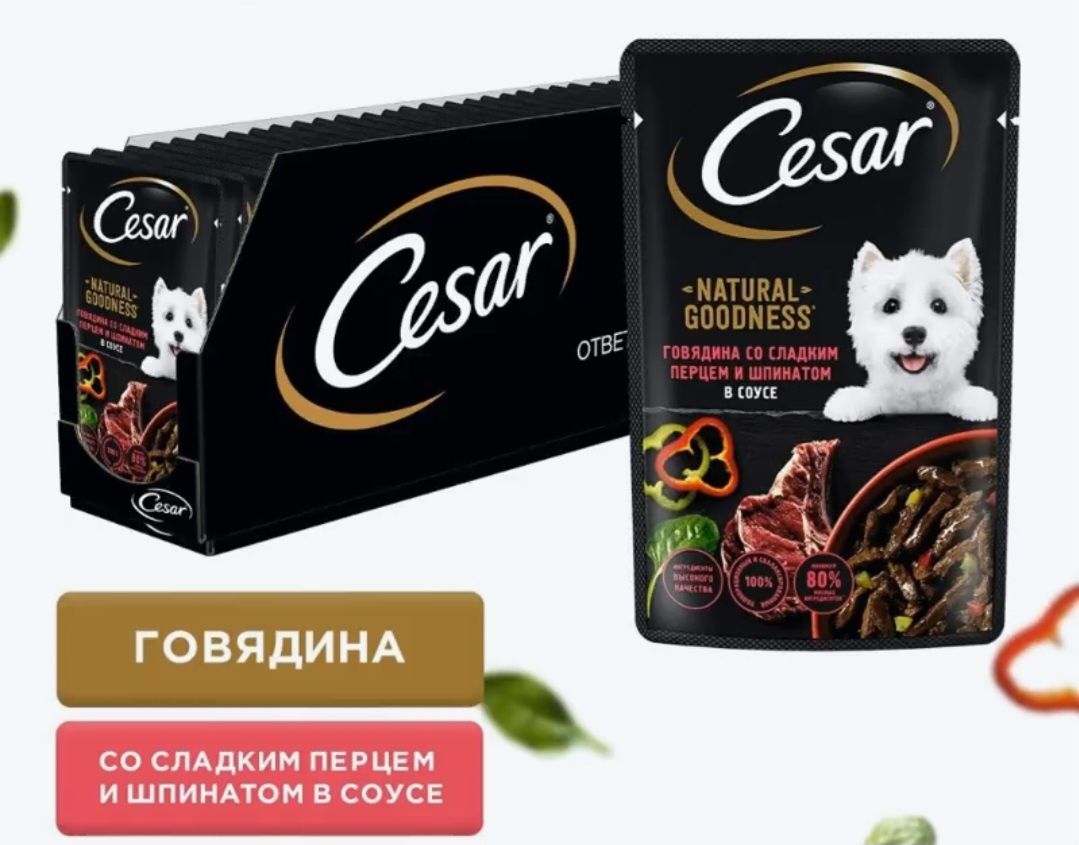 Влажный корм Cesar для взрослых собак, с ягненком и овощами в соусе,